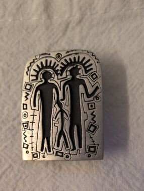 Engraved Brooch with Family Motif - Pewter